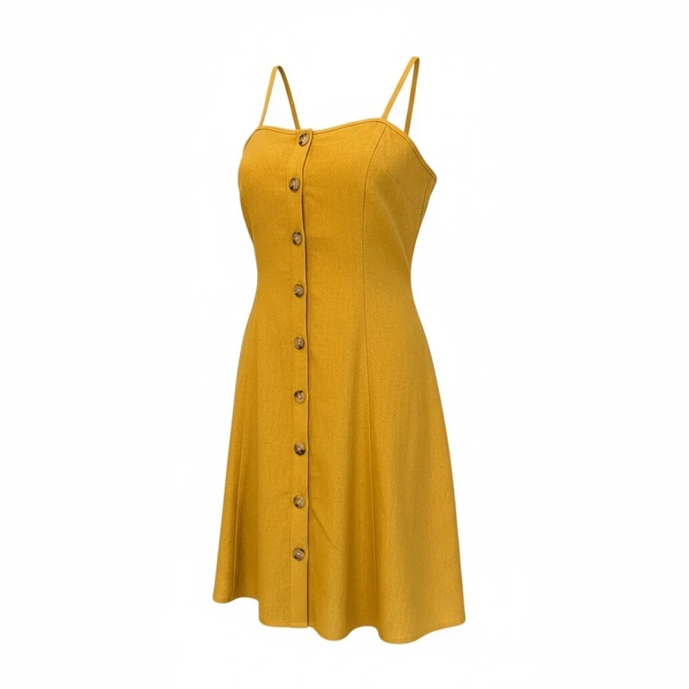 Papaya Linen Button Up Mini Dress w/ Adjustable Straps Large - Picture 3 of 4